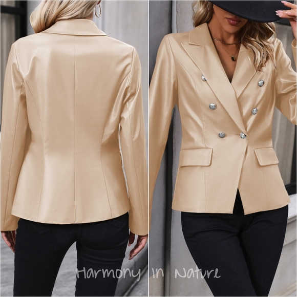 Tailored Shine Button Blazer - Khaki - Picture 2 of 5